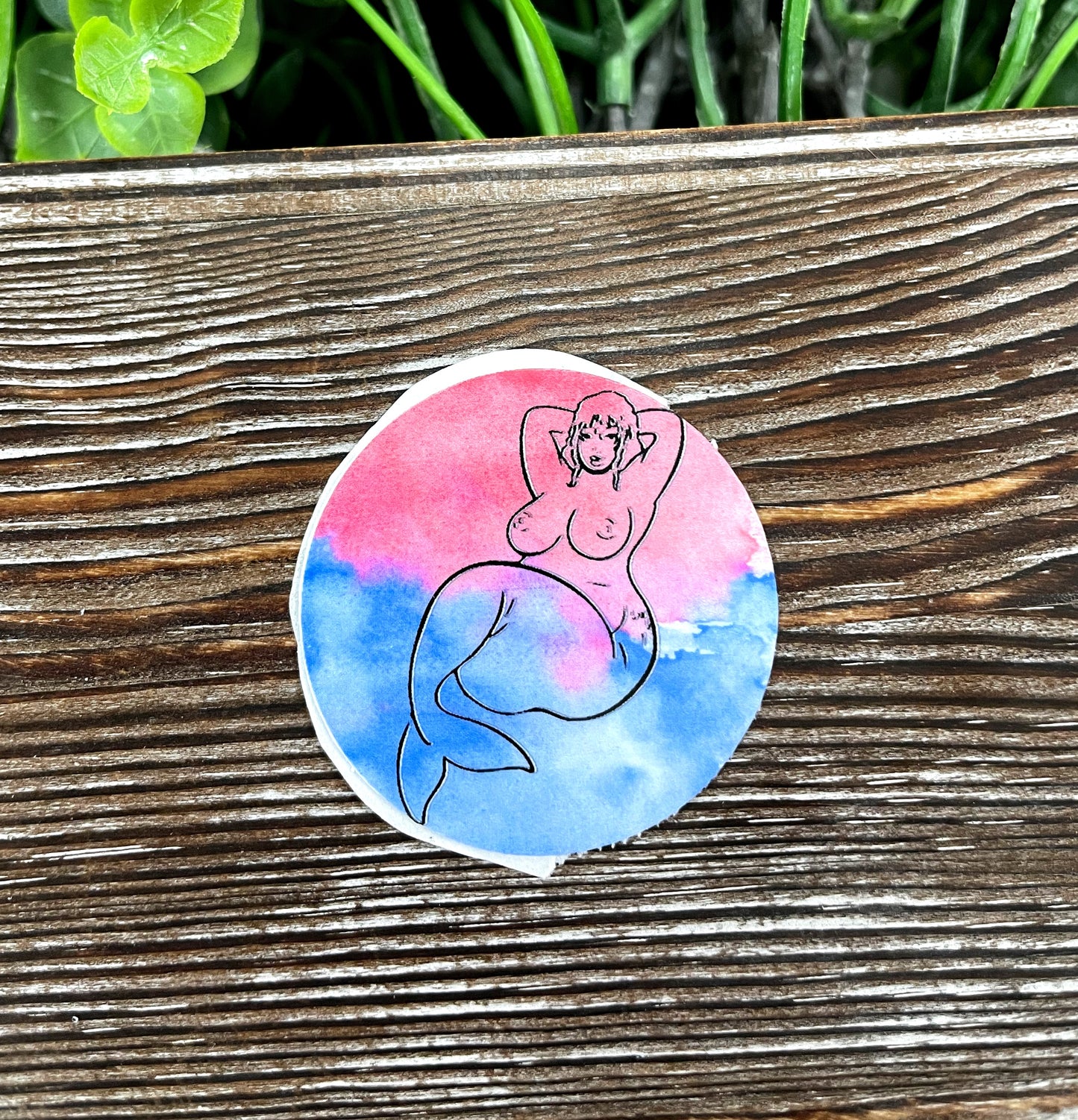 Watercolor Naked Mermaid Die Cut Sticker, Graphic Art Sticker, Vinyl, |Sticker or Magnet