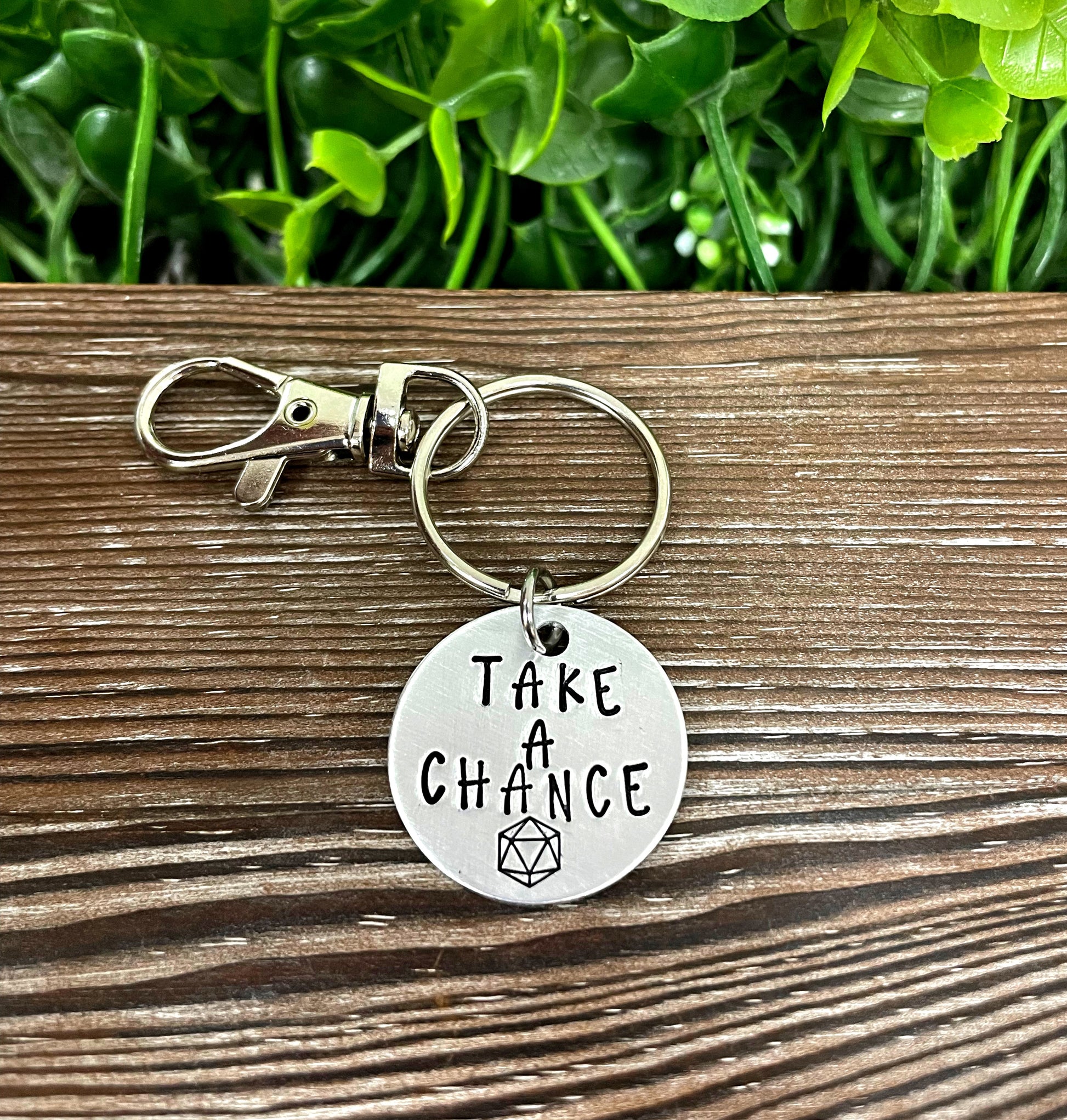 Take a Chance Lucky Gamer Dice Themed Hand Stamped Key Chain - Handmade by Marlayna