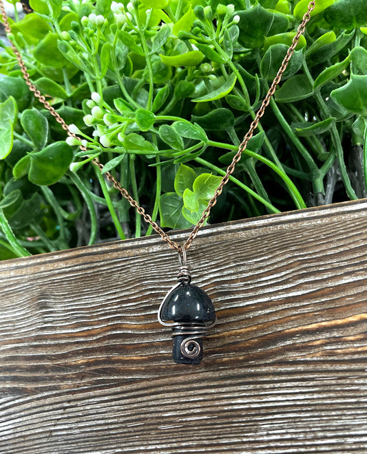 Wire Wrapped Mushroom Gemstone Pendant - Handmade by Marlayna