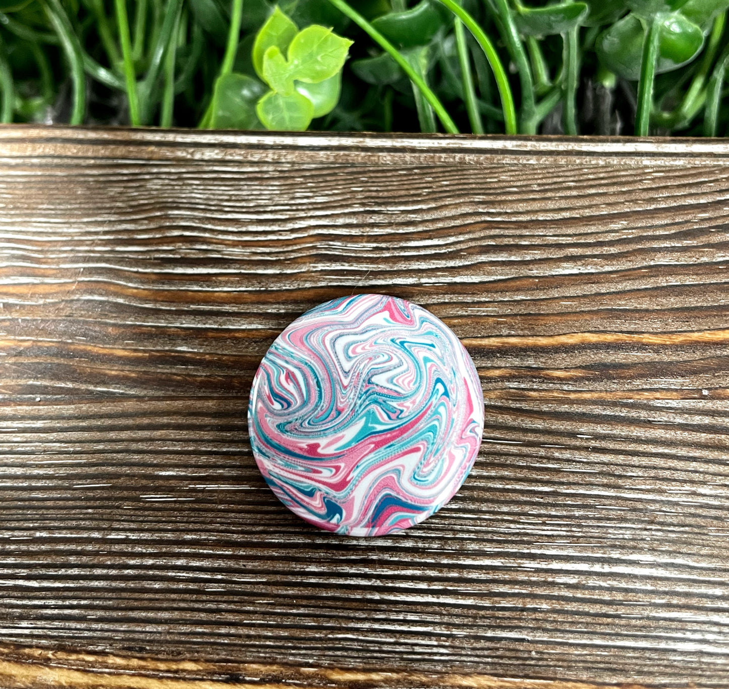 Red Blue White Swirl, Graphic Art Button / Pin 1.25” - Handmade by Marlayna