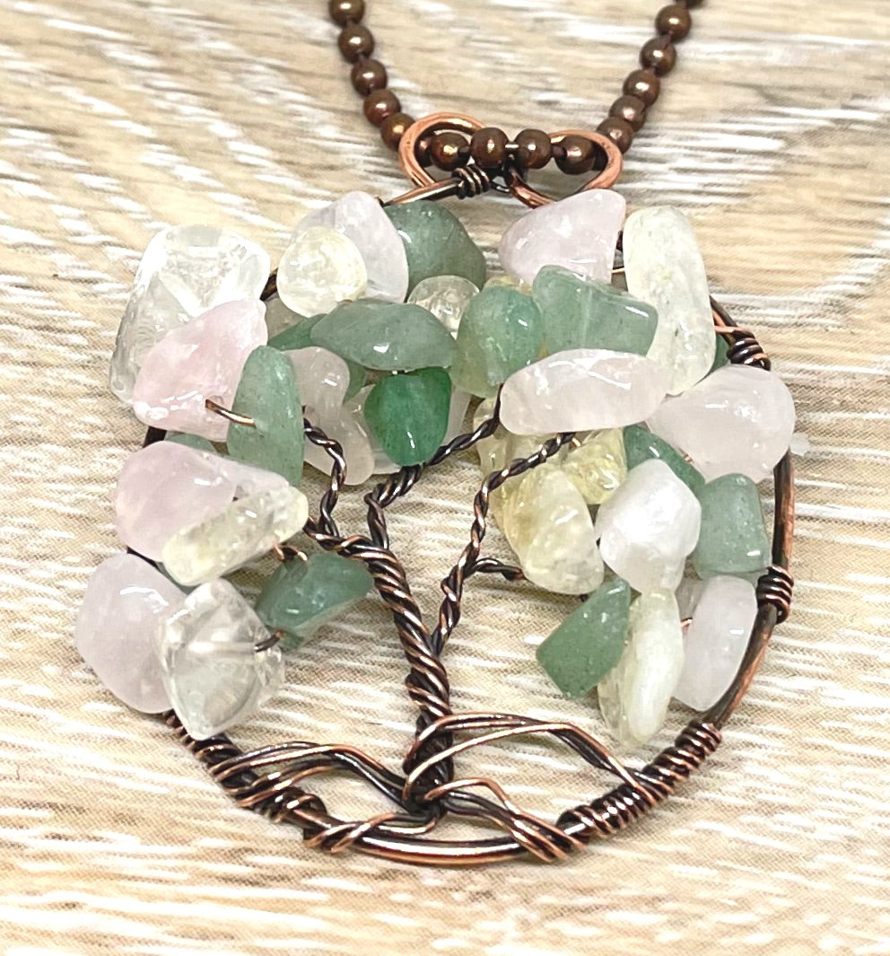 Wire Wrapped Tree of Life Pendant with Gemstones - Handmade by Marlayna