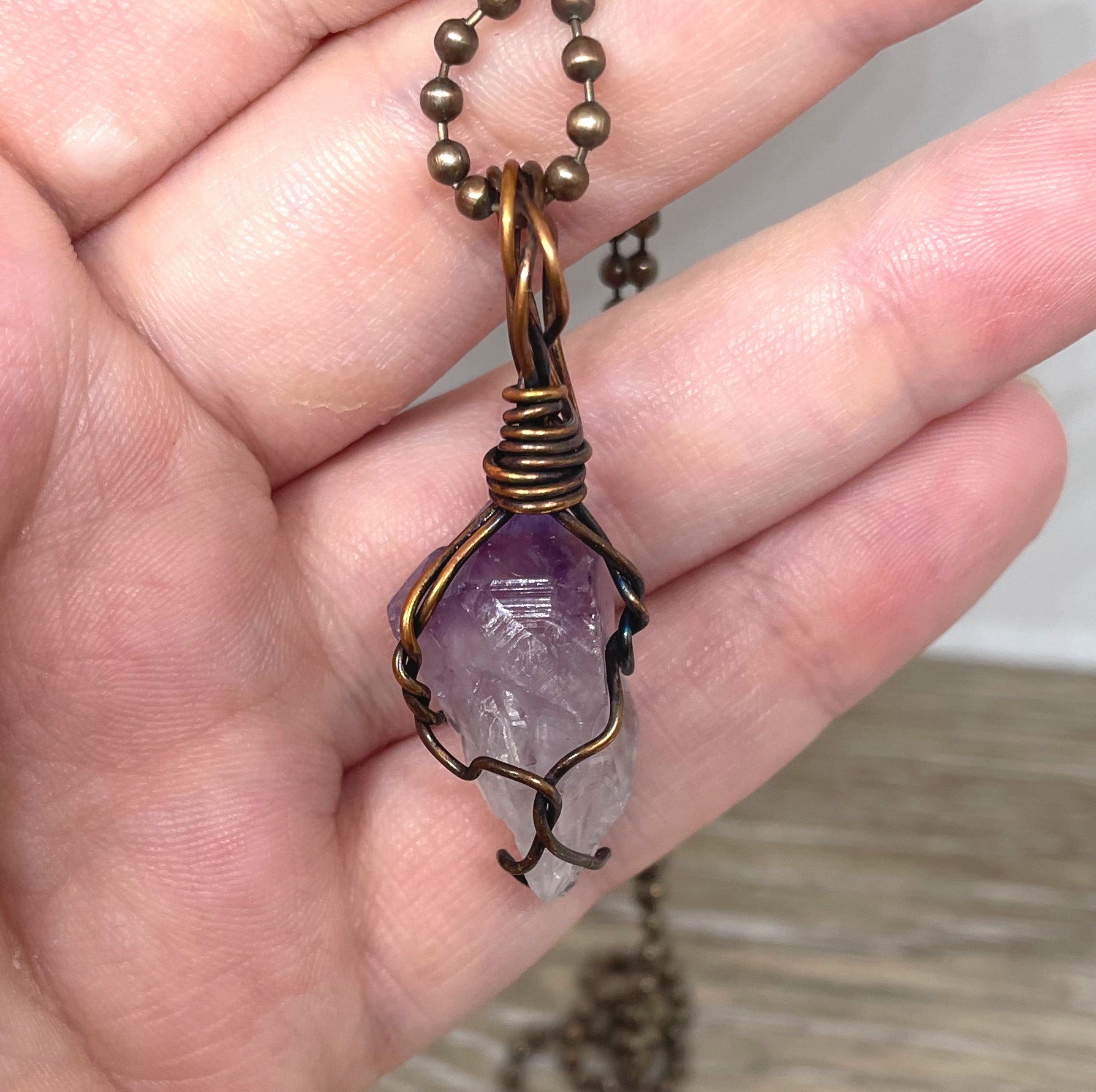 Wire Wrapped Raw Amethyst Gemstone Pendant - Handmade by Marlayna