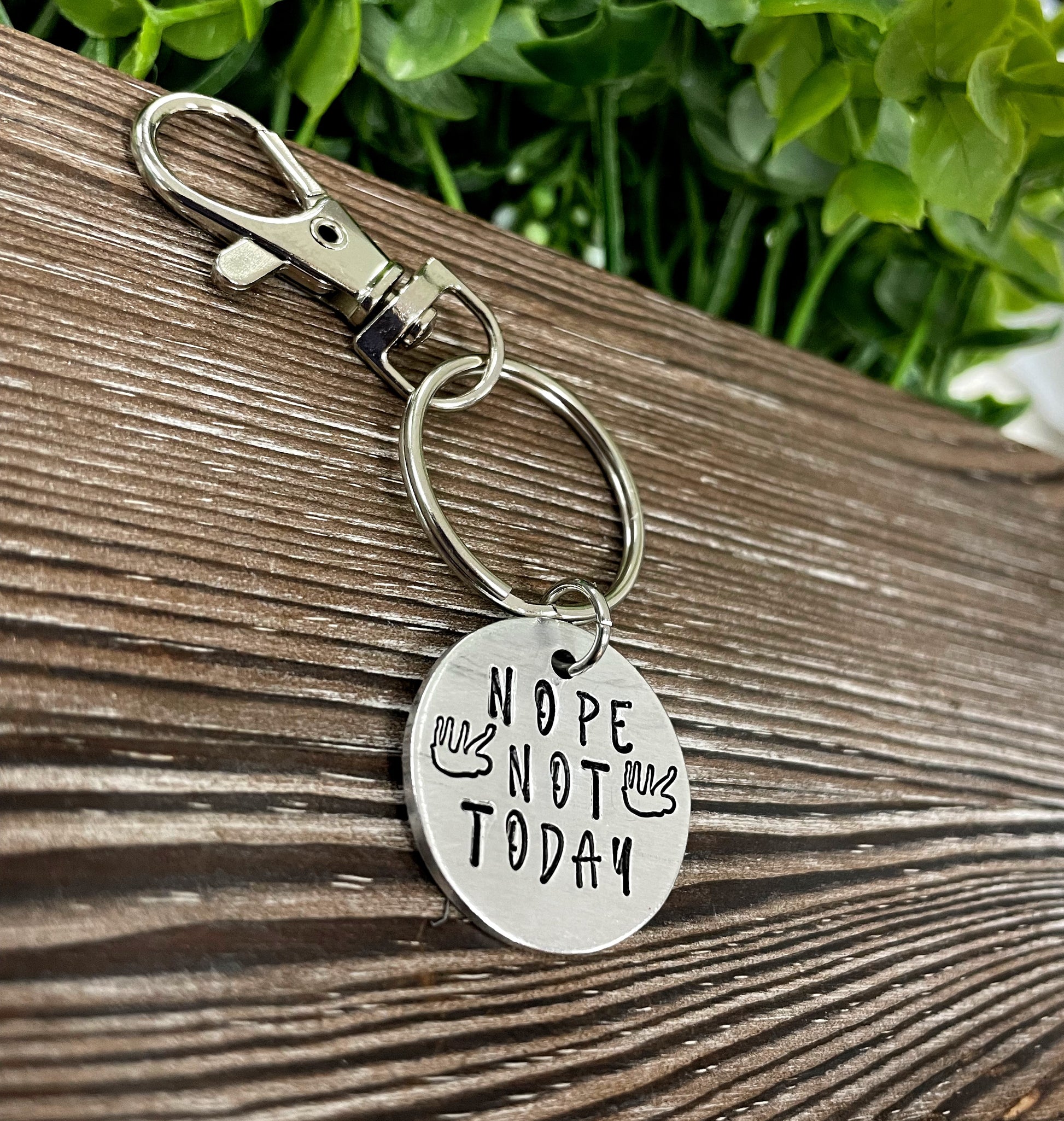 Nope Not Today Sloth Fun Animal Themed Hand Stamped Key Chain - Handmade by Marlayna