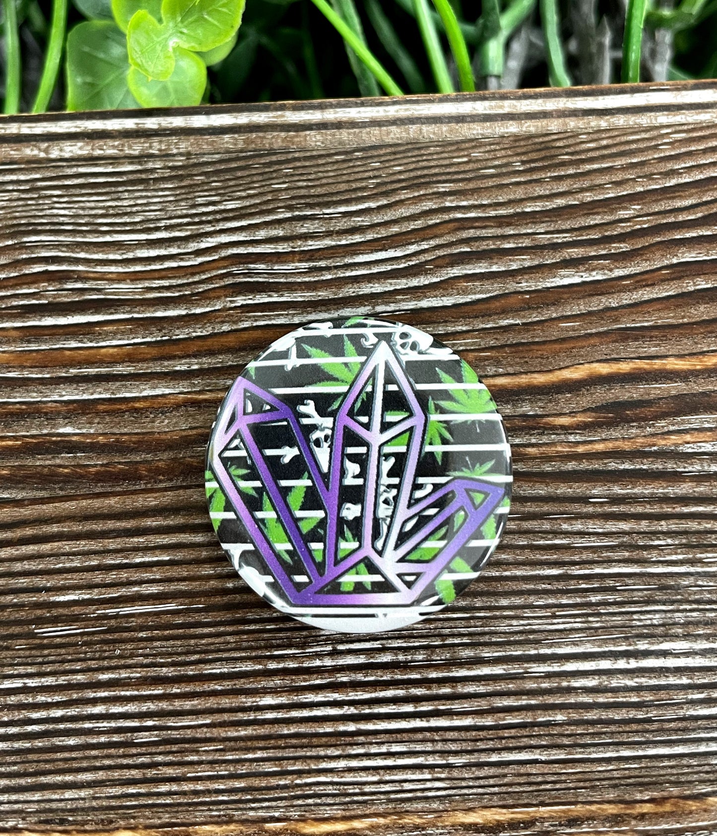 Purple and Green Crystal Gemstone Graphic Art Button / Pin 1.25” - Handmade by Marlayna