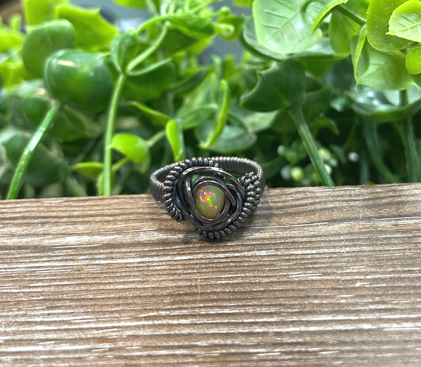 Opal Cabochon Wire Wrapped Ring Size 9 - Handmade by Marlayna