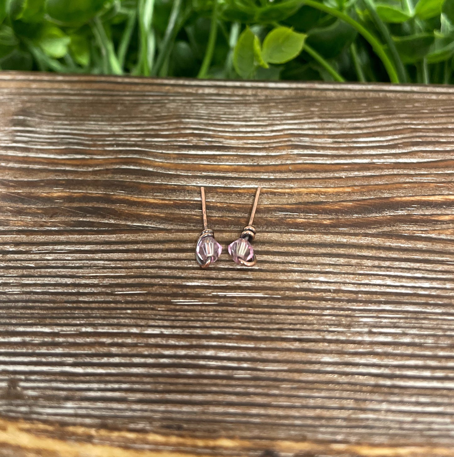 Pink Small Glass Crystal Copper Stud Earrings - Handmade by Marlayna