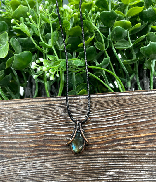 Mini Wire Wrapped Labradorite Gemstone Pendant, Simple Style - Handmade by Marlayna