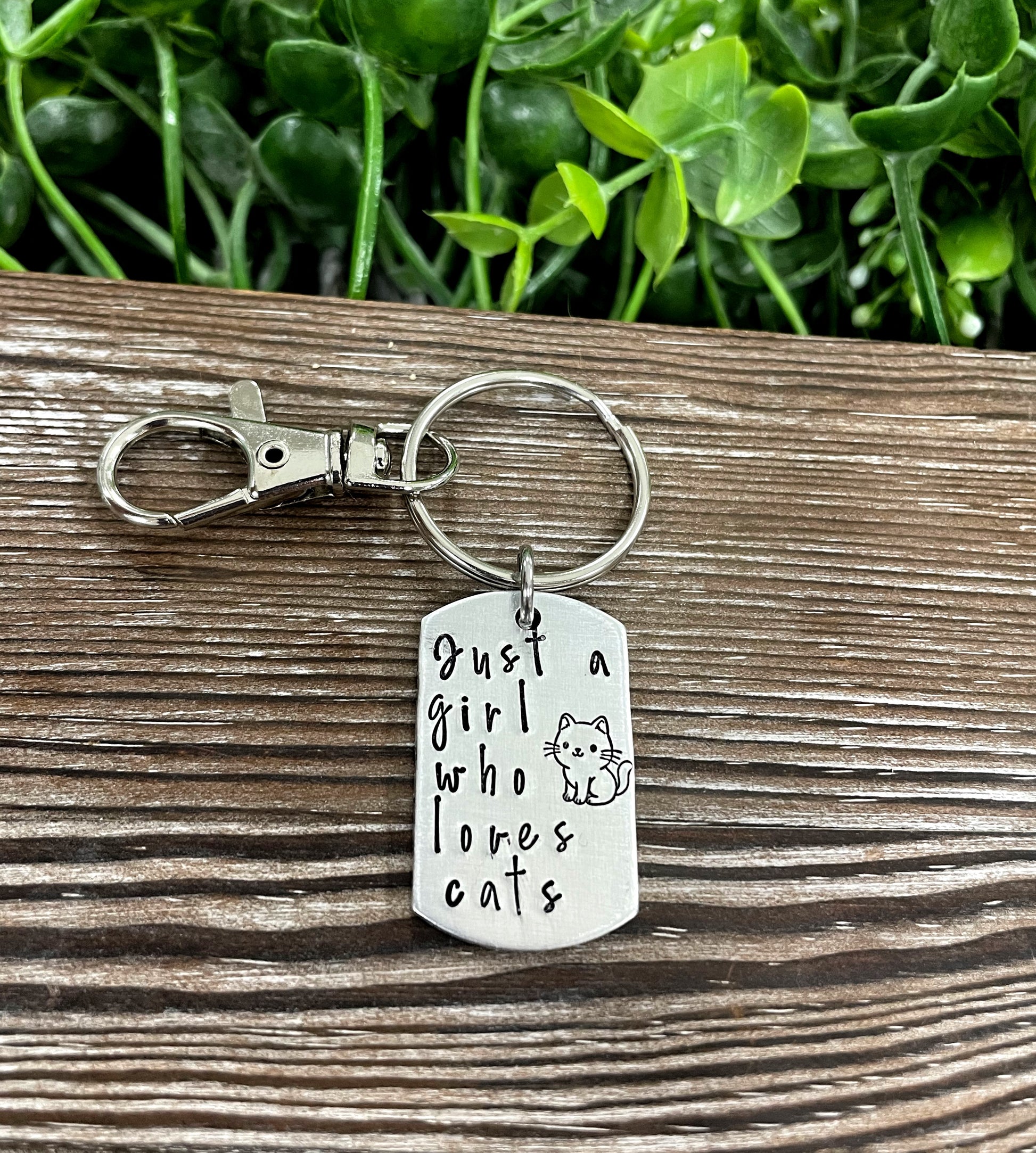 Just a Girl Who Loves Cats Fun Animal Themed Hand Stamped Key Chain - Handmade by Marlayna