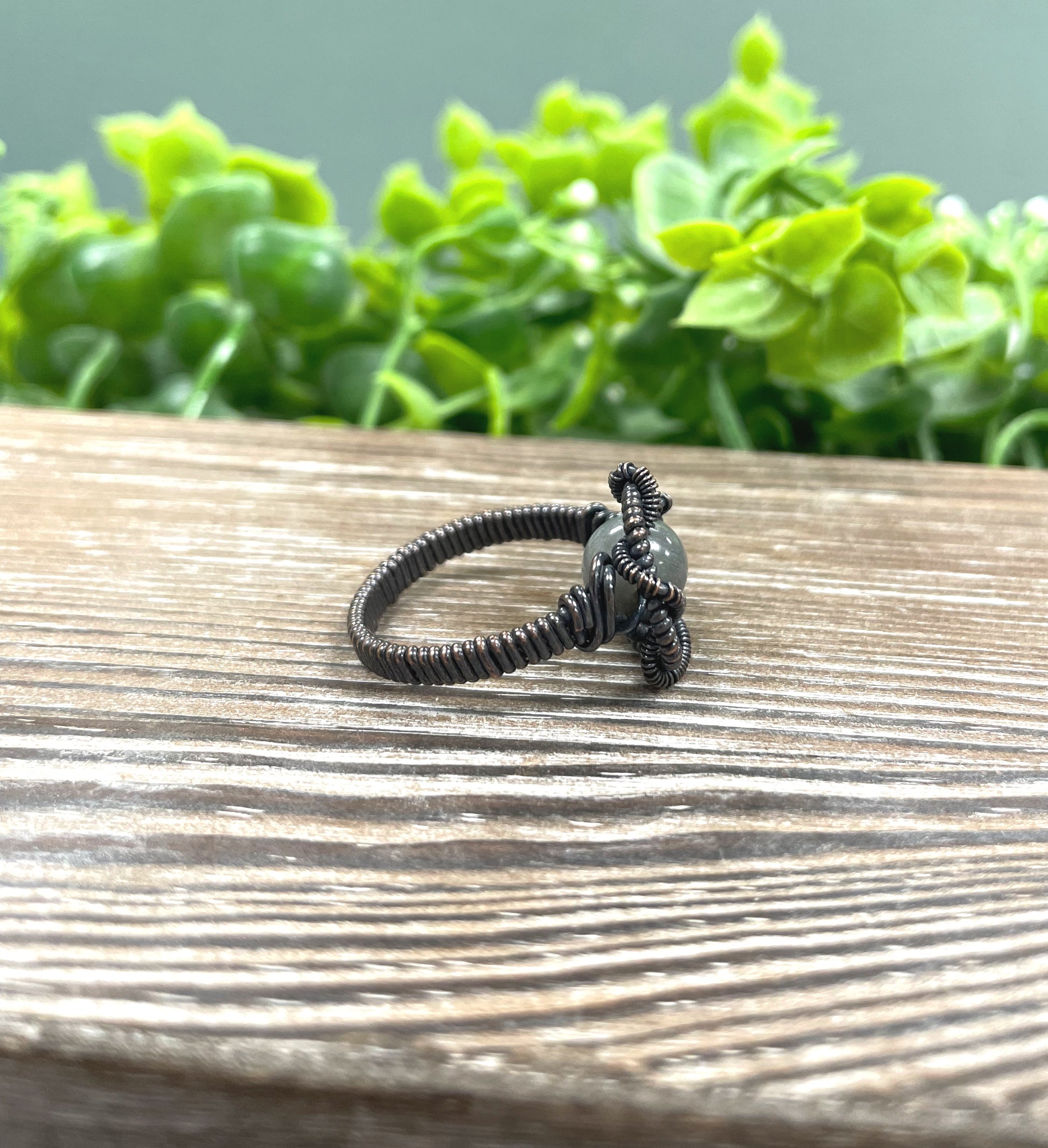 Labradorite Gemstone Wire Wrapped Ring - Handmade by Marlayna