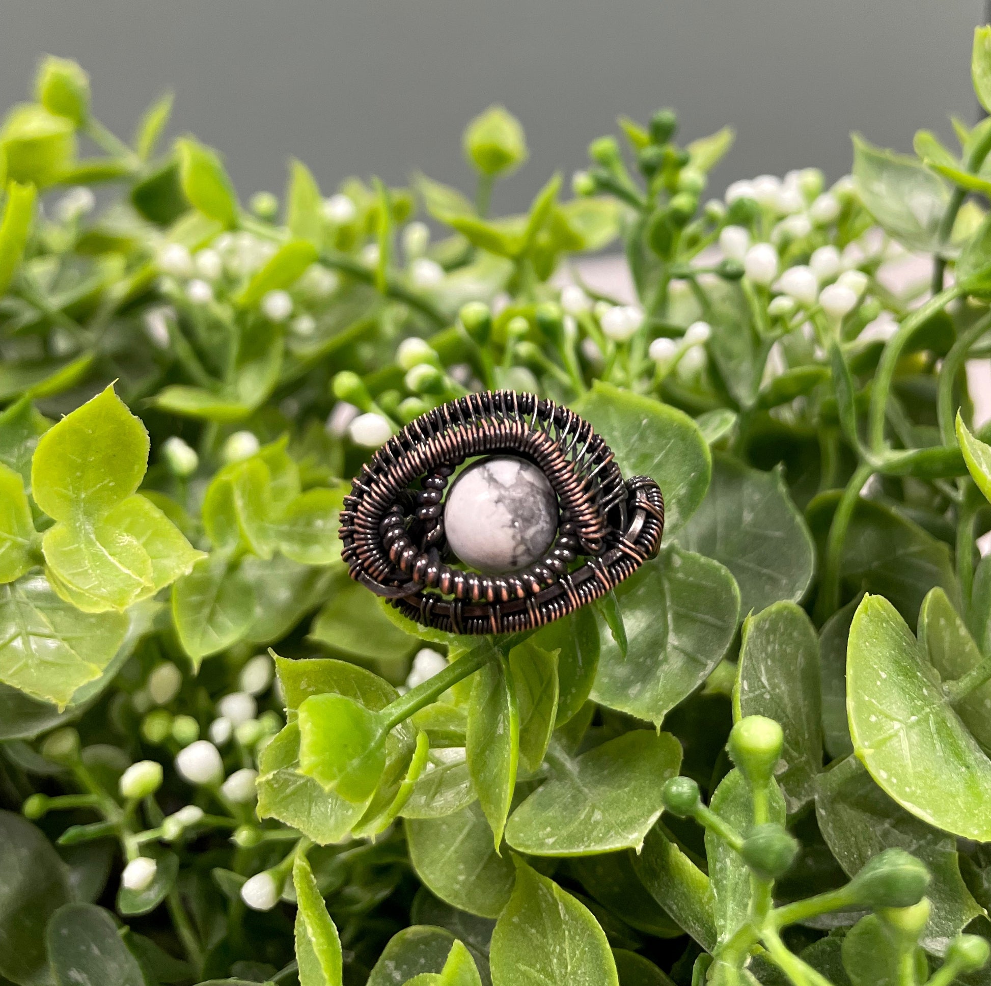 Howlite Wire Wrapped Ring - Handmade by Marlayna