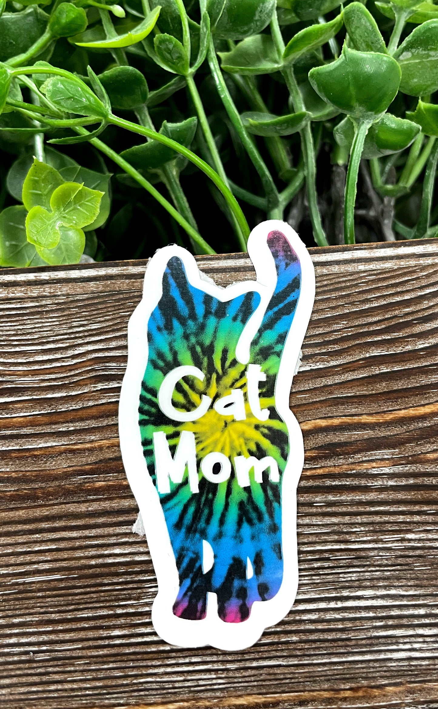 Tie Dye Cat Mom Die Cut Sticker, Graphic Art Sticker, Vinyl, |Sticker or Magnet