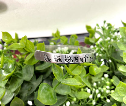 Butterflies Appear when Angels are Near Hand Stamped Cuff Bracelet - Handmade by Marlayna