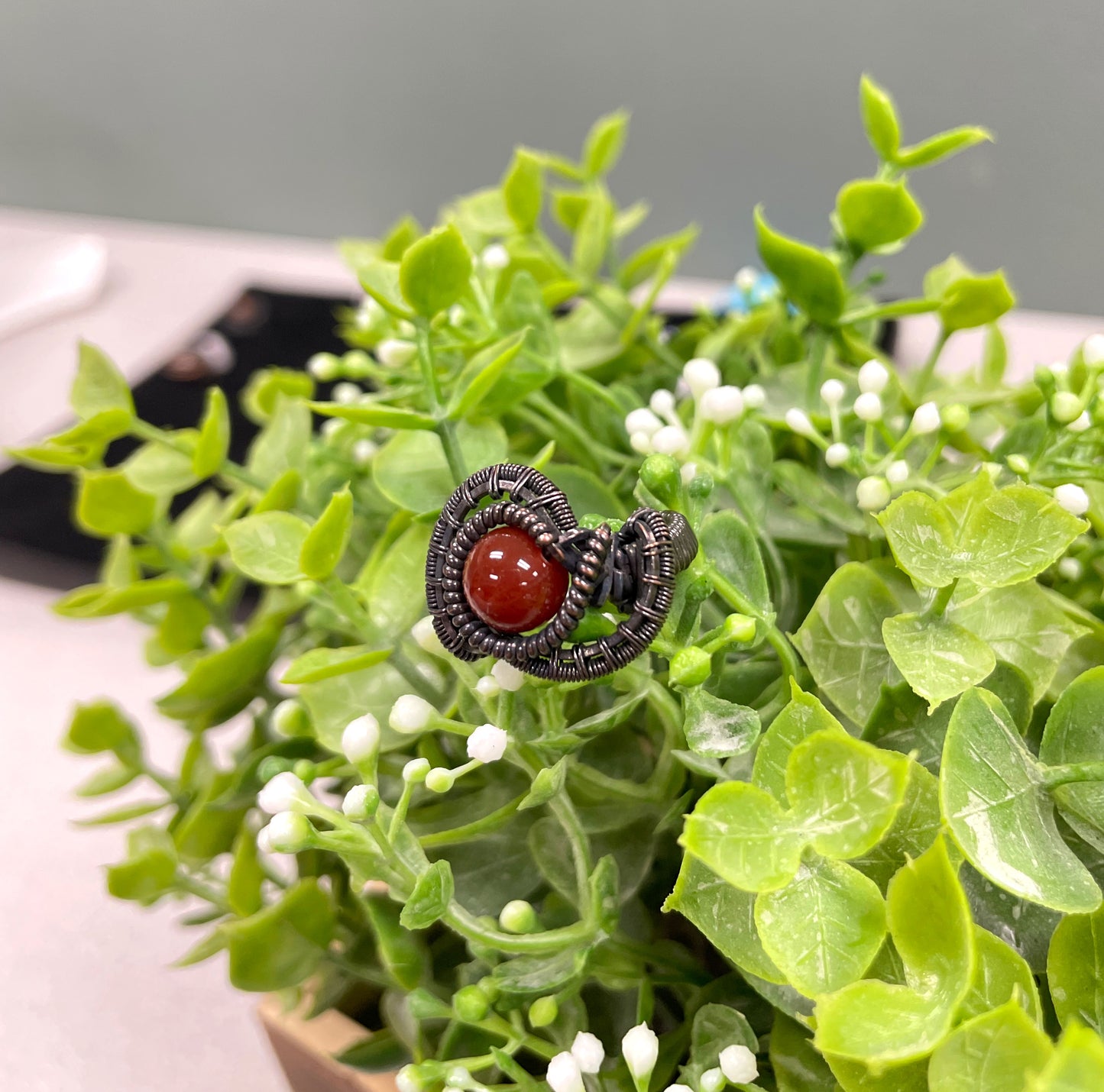 Brecciated Jasper Gemstone Wire Wrapped Ring - Handmade by Marlayna