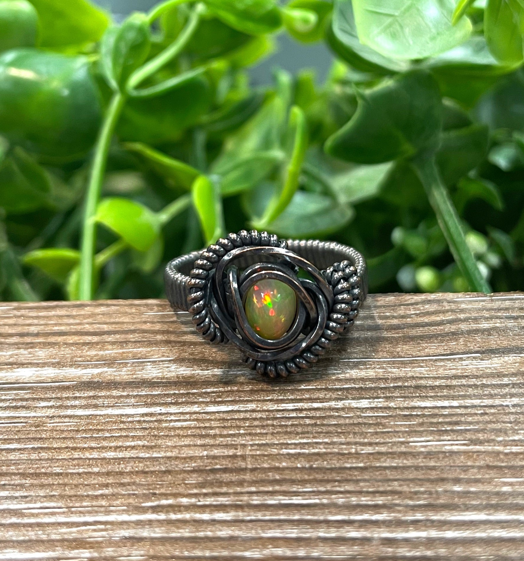 Opal Cabochon Wire Wrapped Ring Size 9 - Handmade by Marlayna