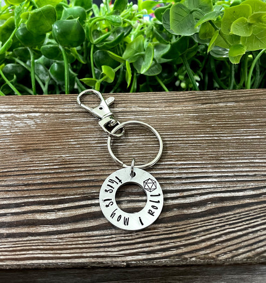 This is how I roll Gamer Dice Themed Hand Stamped Key Chain - Handmade by Marlayna