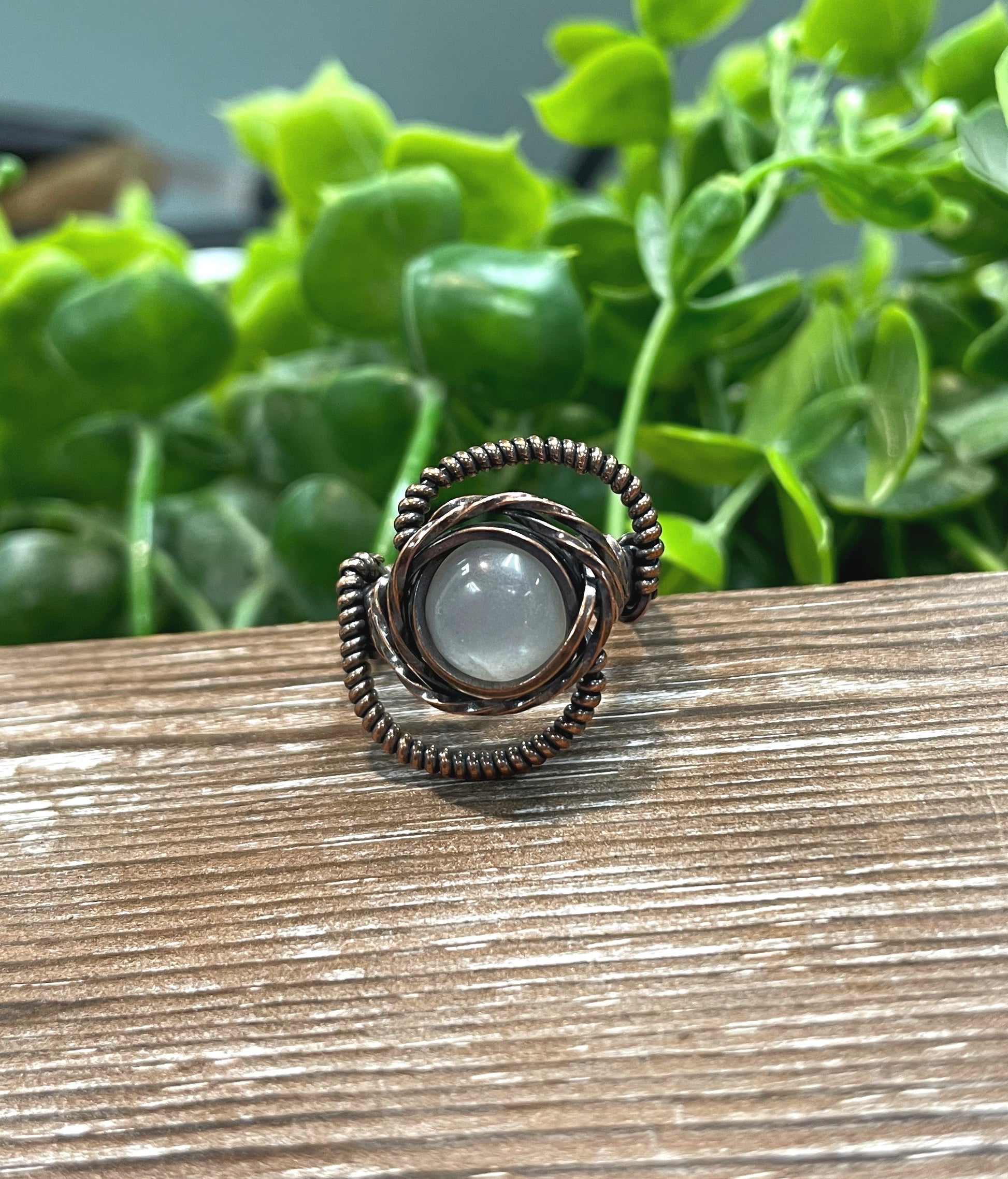 Moonstone Cabochon Wire Wrapped Ring Size 6 - Handmade by Marlayna