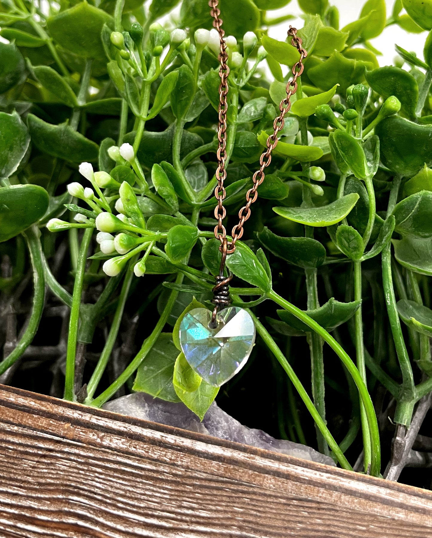 Wire Wrapped Faceted Glass Heart Crystal Pendant - Handmade by Marlayna