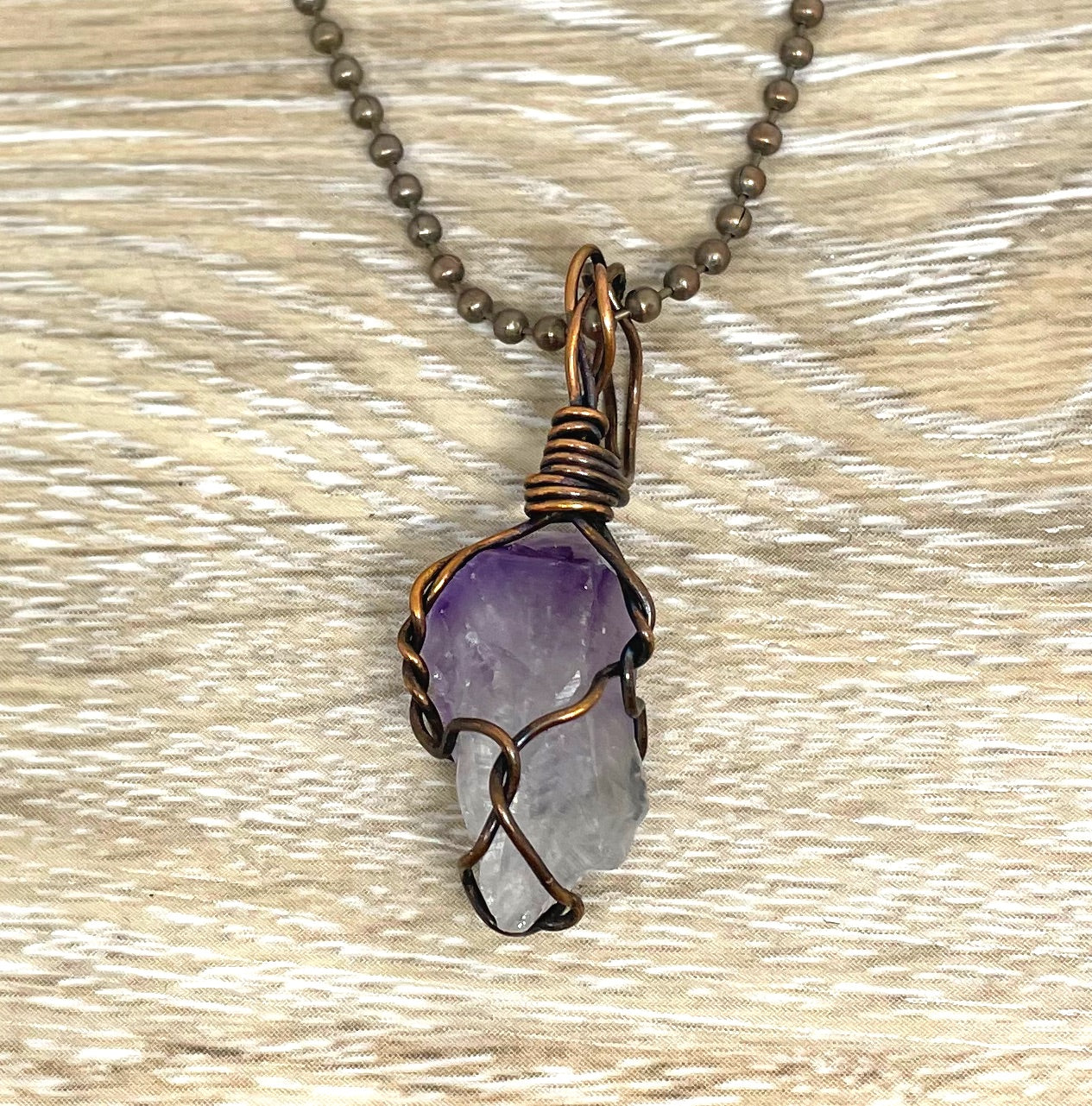 Wire Wrapped Raw Amethyst Gemstone Pendant - Handmade by Marlayna