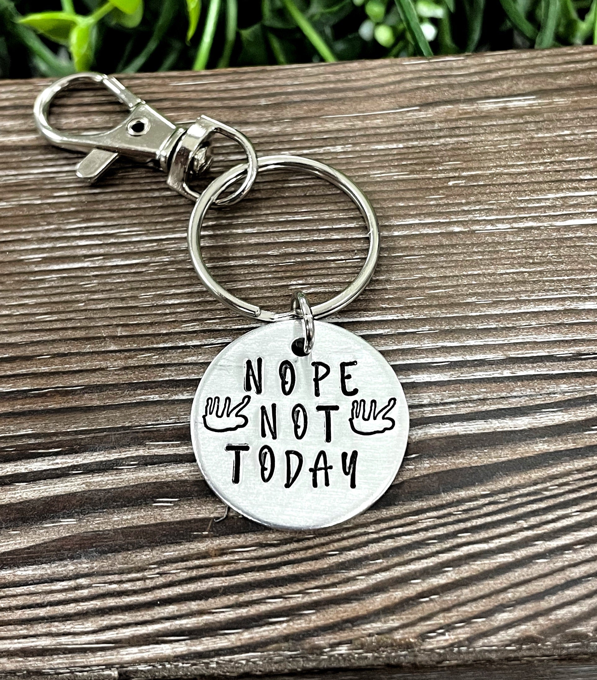 Nope Not Today Sloth Fun Animal Themed Hand Stamped Key Chain - Handmade by Marlayna