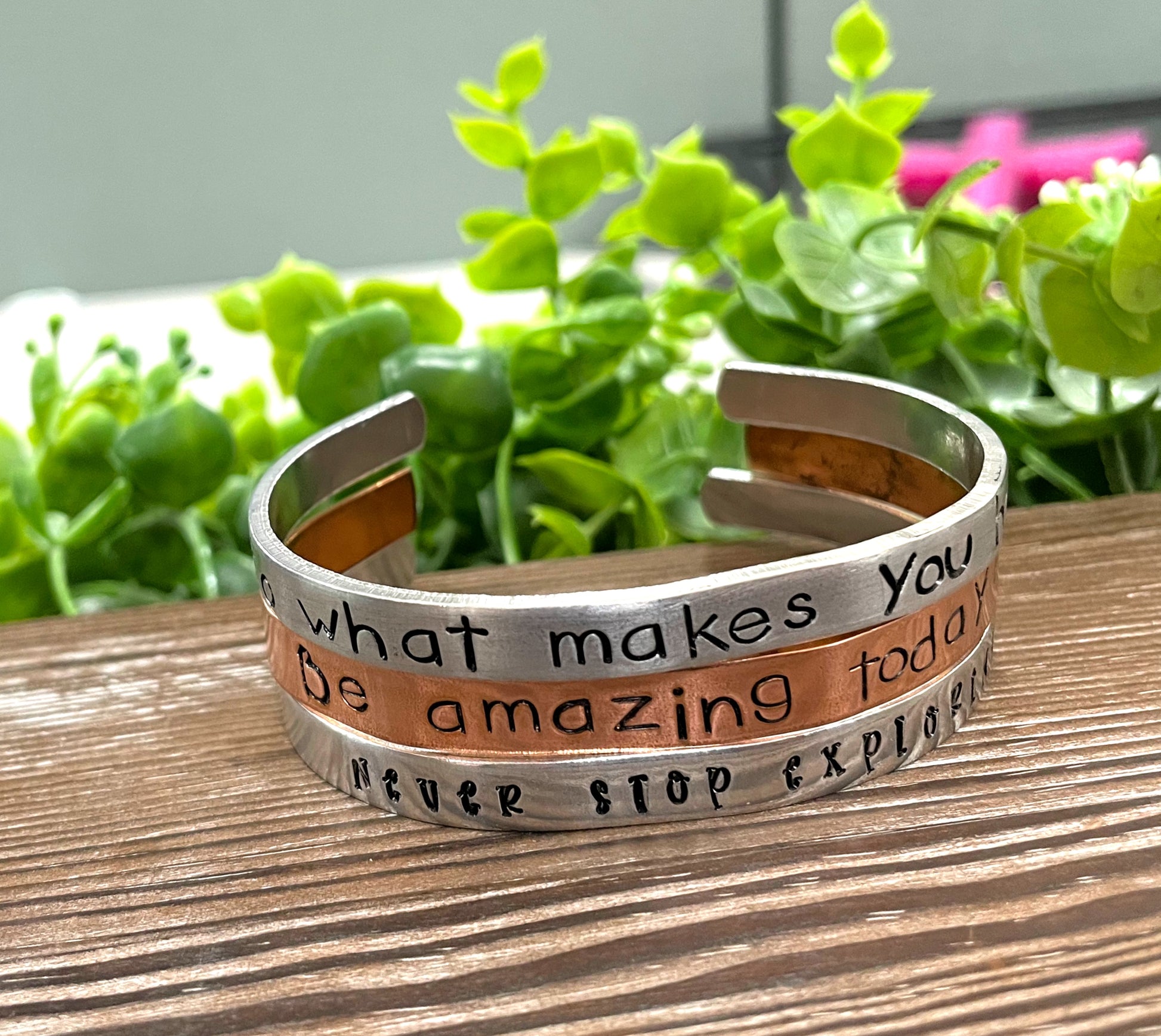 Be Amazing Today Hand Stamped Cuff Bracelet - Can be d - Handmade by Marlayna