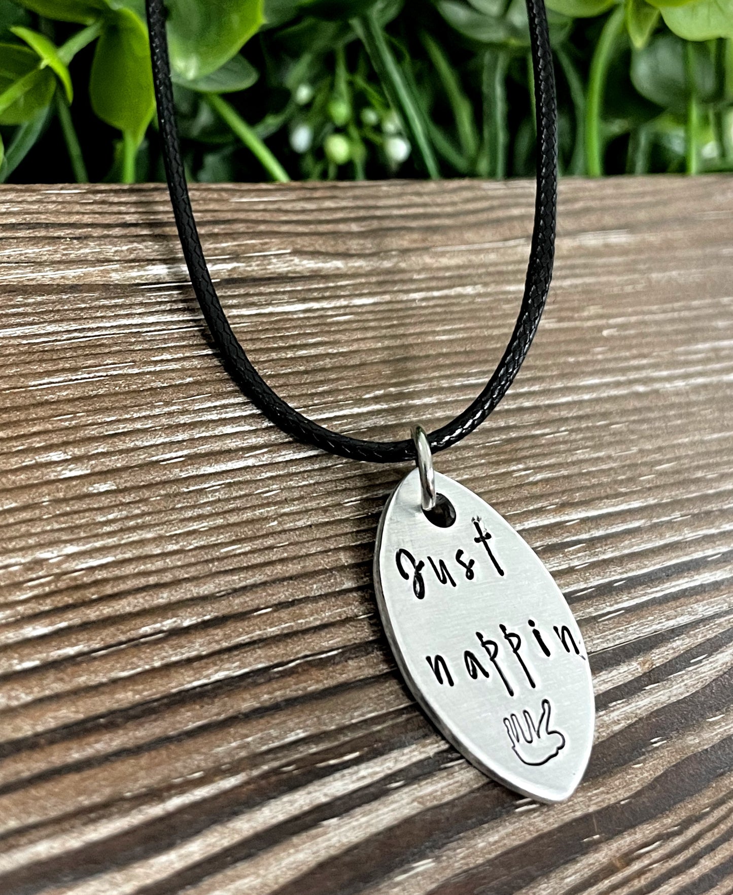 Just Nappin Sloth Fun Animal Themed Hand Stamped Necklace - Handmade by Marlayna