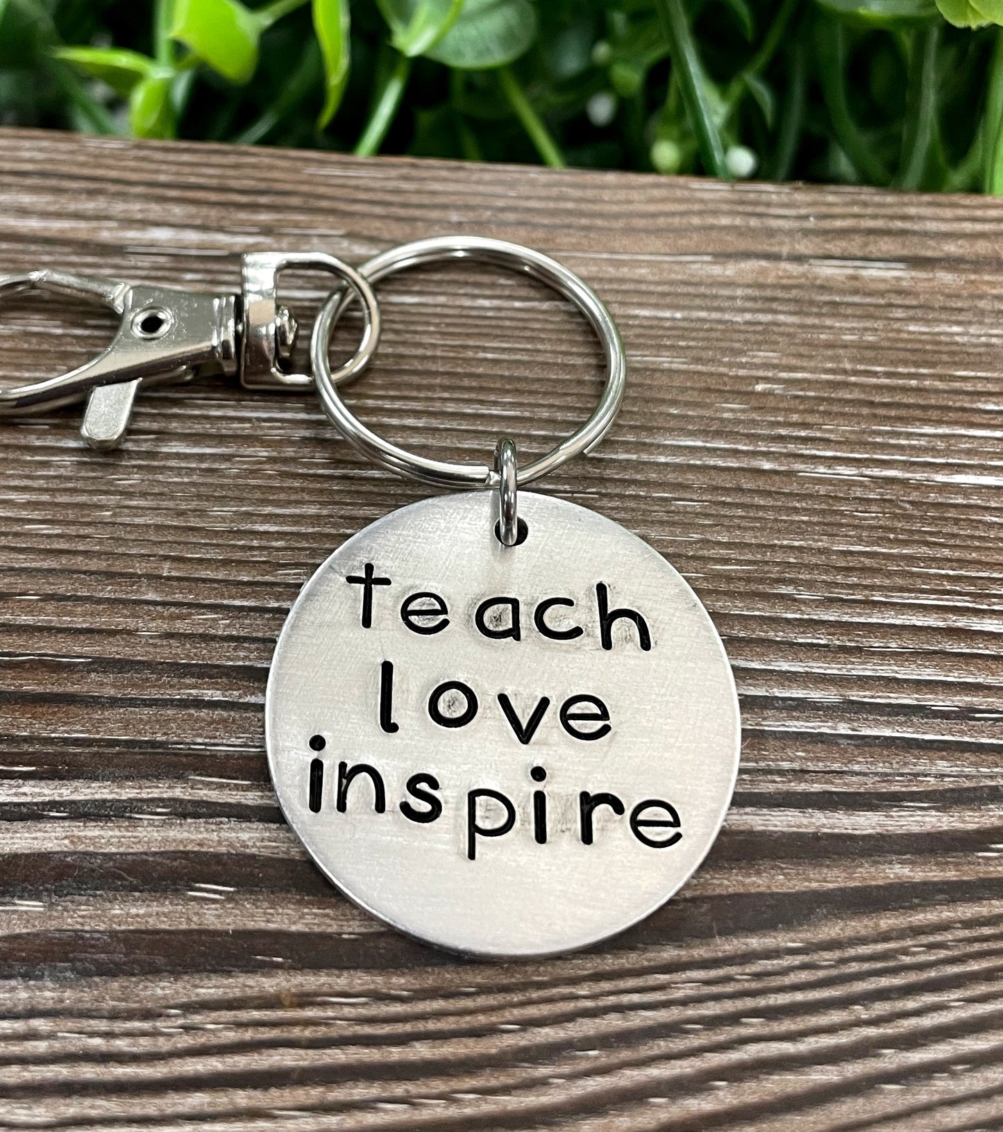 Teach Love Inspire Hand Stamped Key Chain - Handmade by Marlayna