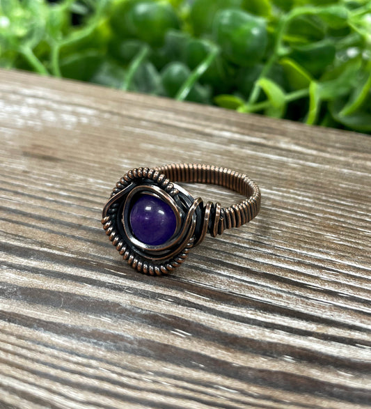 Amethyst Wire Wrapped Ring - Handmade by Marlayna