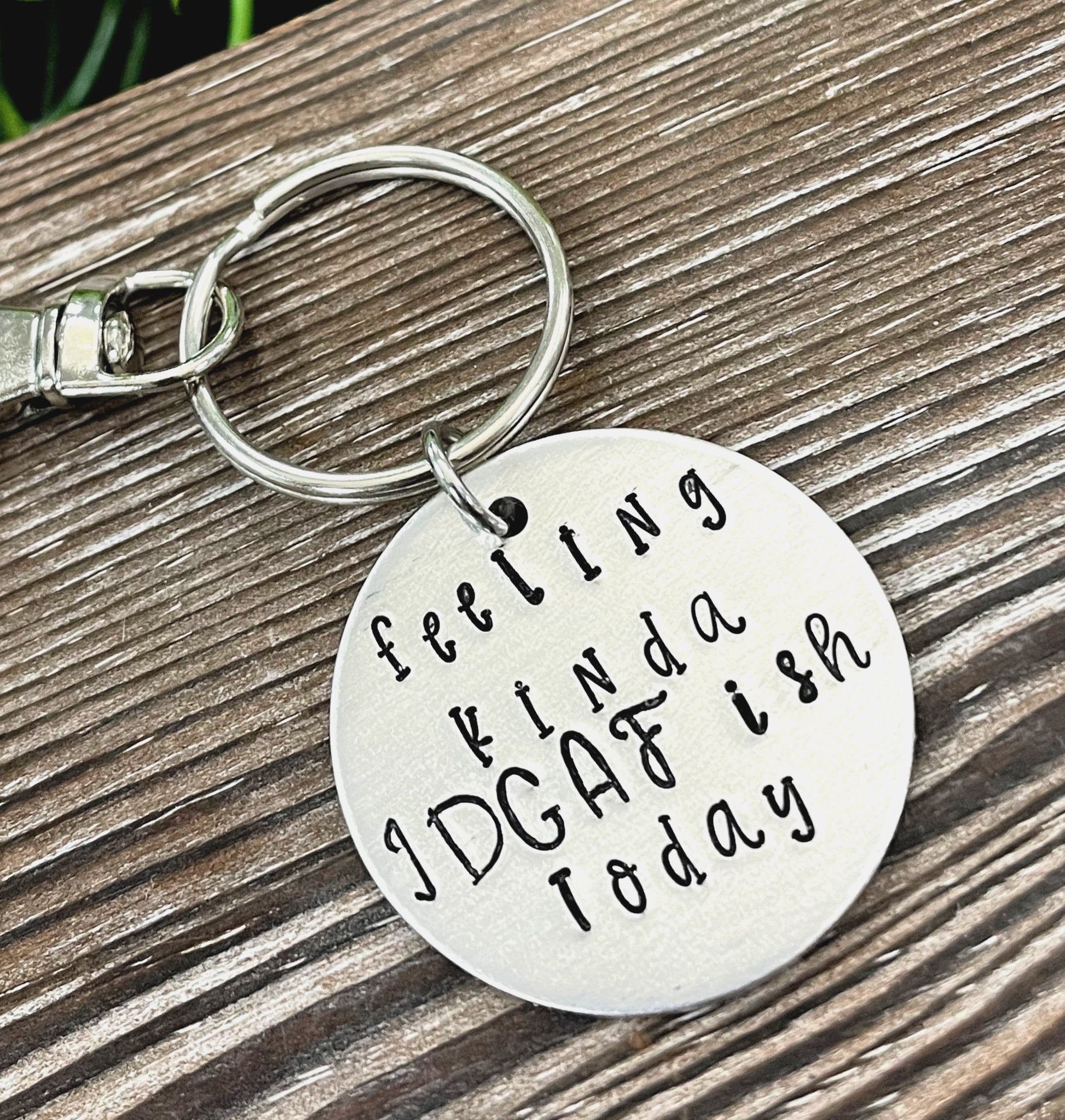 Feeling IDGAF ish Today Snarky Fun Hand Stamped Key Chain - Handmade by Marlayna