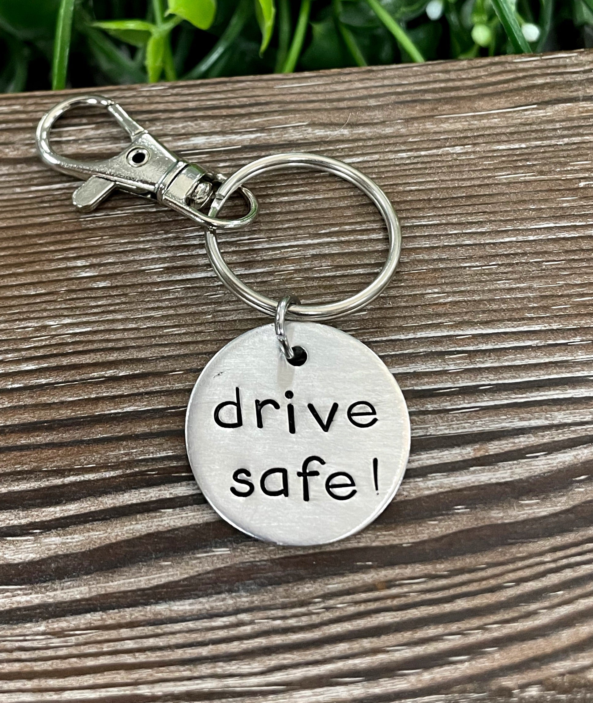 Drive Safe Hand Stamped Key Chain - Handmade by Marlayna