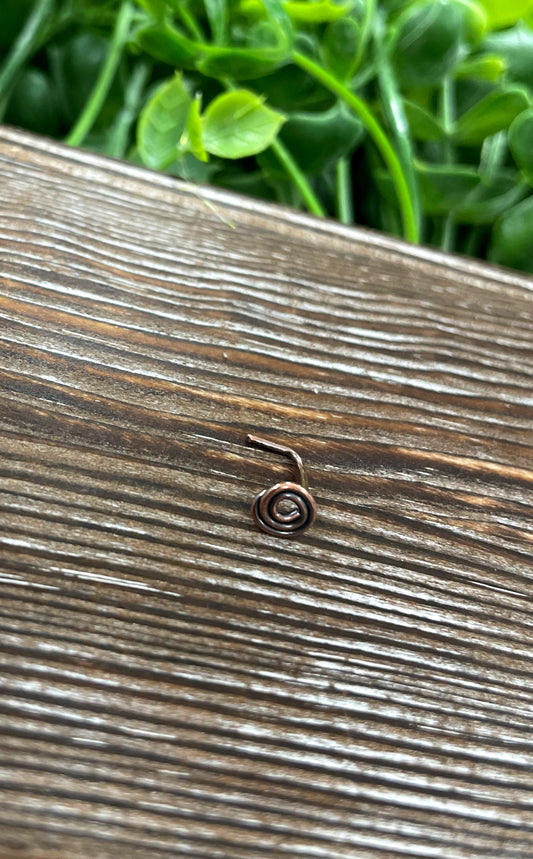 Copper Swirl Minimalist L Shape Nose Ring - Handmade by Marlayna