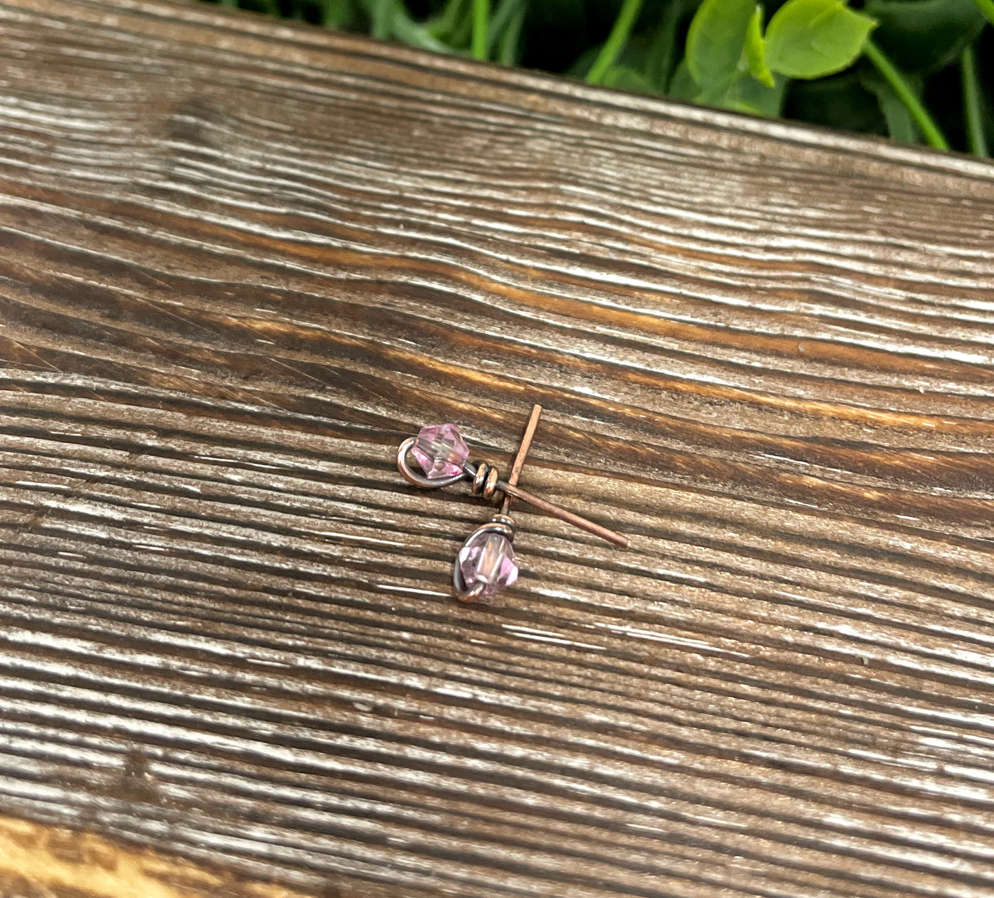 Pink Small Glass Crystal Copper Stud Earrings - Handmade by Marlayna