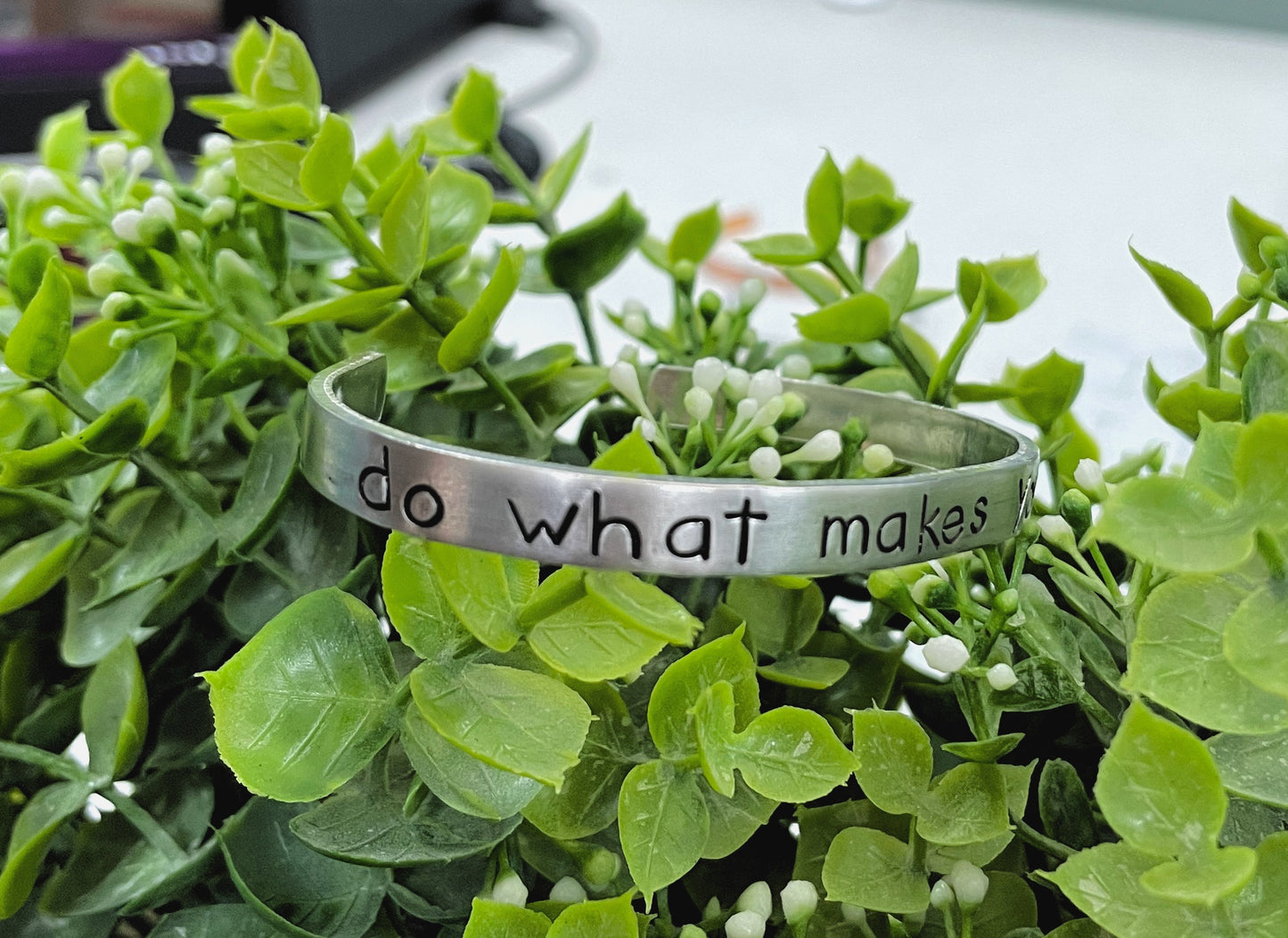 Do What Makes You Happy Hand Stamped Cuff Bracelet Quote - Can be d - Handmade by Marlayna