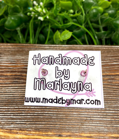 Pink Small Glass Crystal Copper Stud Earrings - Handmade by Marlayna