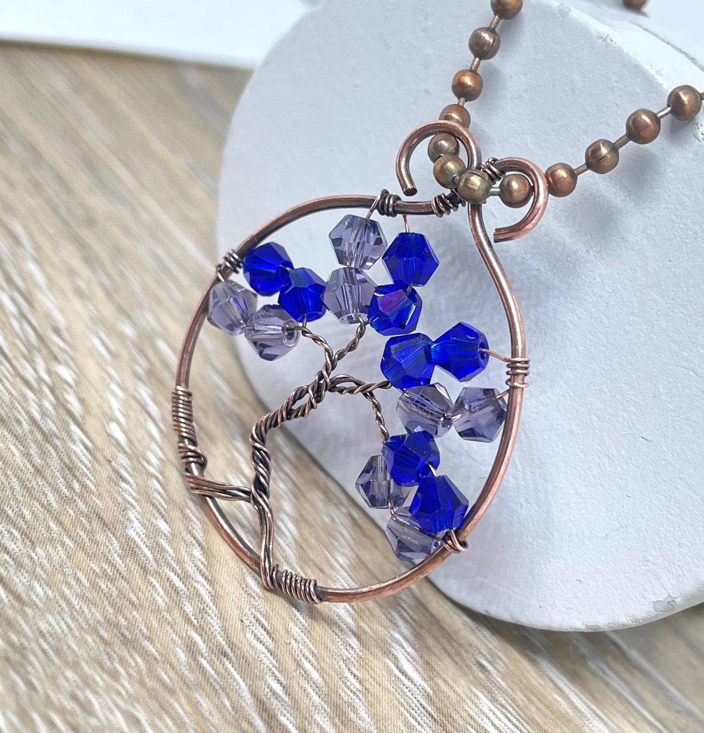 Mini Wire Wrapped Tree of Life Pendant with Glass Crystals - Handmade by Marlayna