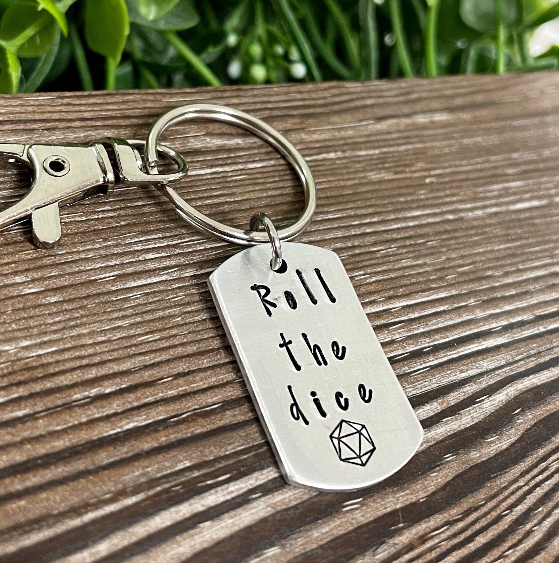 Roll the Dice Chance Gamer Dice Themed Hand Stamped Key Chain - Handmade by Marlayna