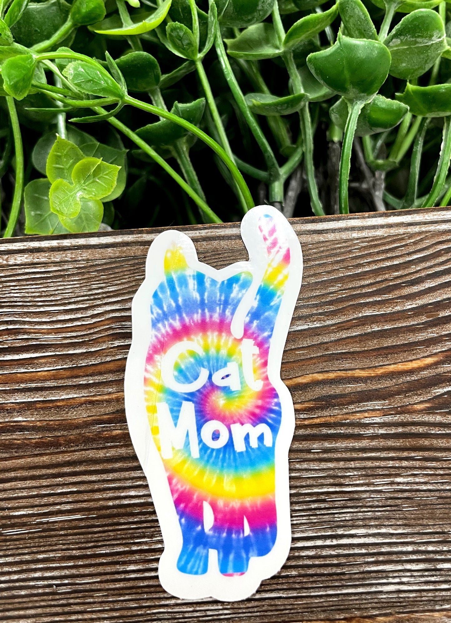 Tie Dye Cat Mom Die Cut Sticker, Graphic Art Sticker, Vinyl, , Yellow Blue Pink |Sticker or Magnet