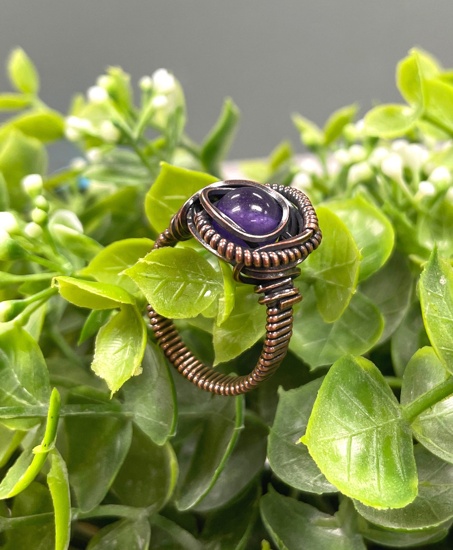 Amethyst Wire Wrapped Ring - Handmade by Marlayna