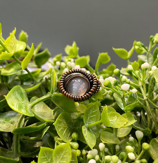 Moonstone Cabochon Wire Wrapped Ring Size 10 - Handmade by Marlayna