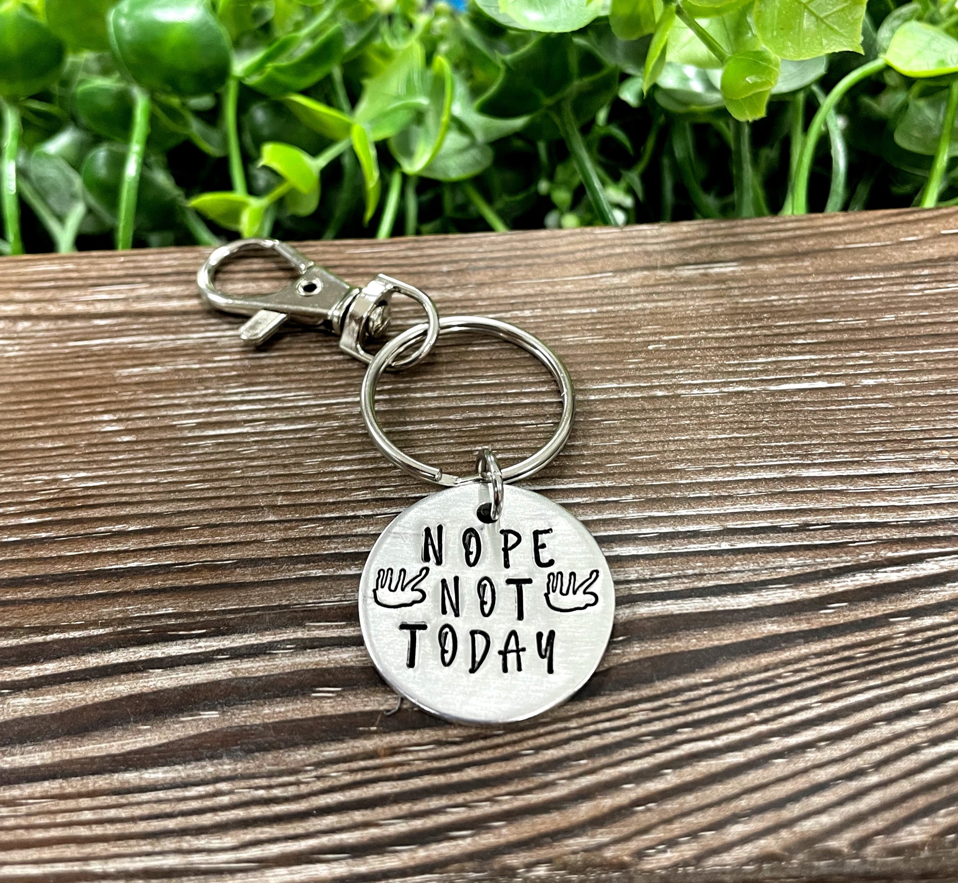 Nope Not Today Sloth Fun Animal Themed Hand Stamped Key Chain - Handmade by Marlayna