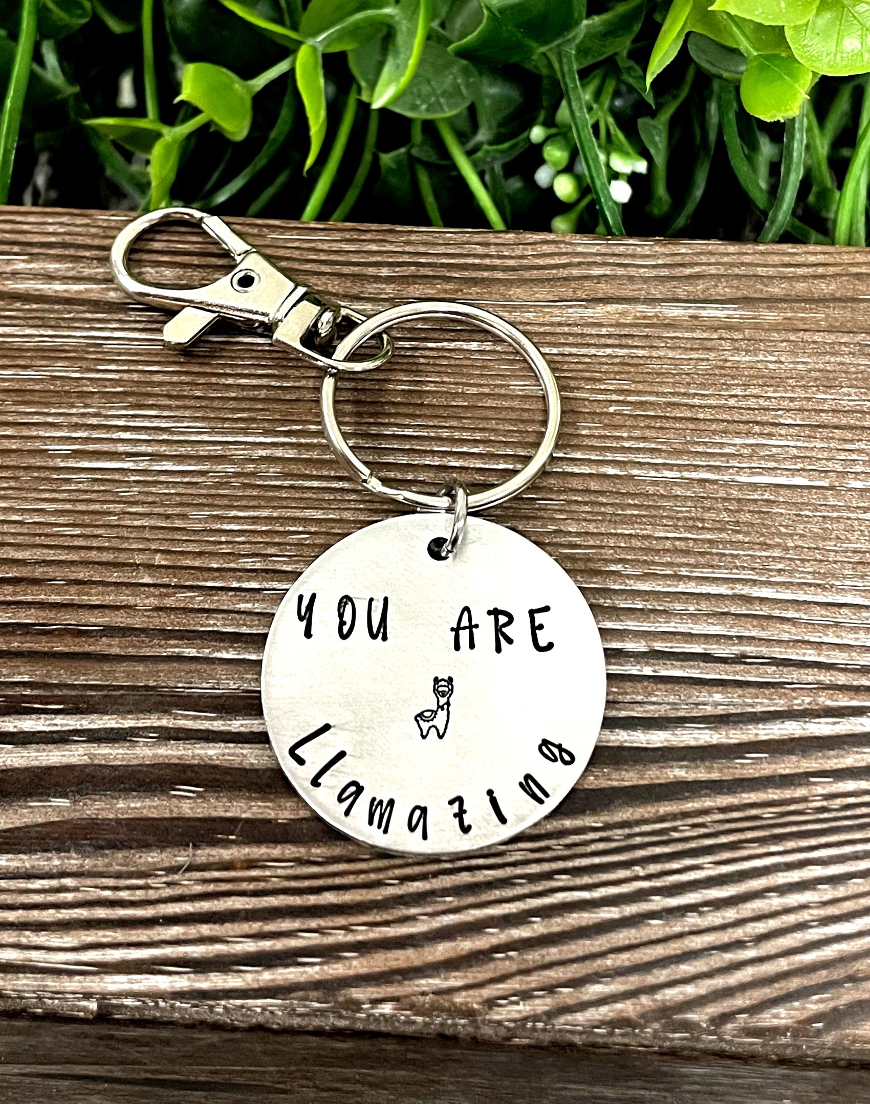 You Are Llamazing Llama Fun Animal Themed Hand Stamped Key Chain - Handmade by Marlayna