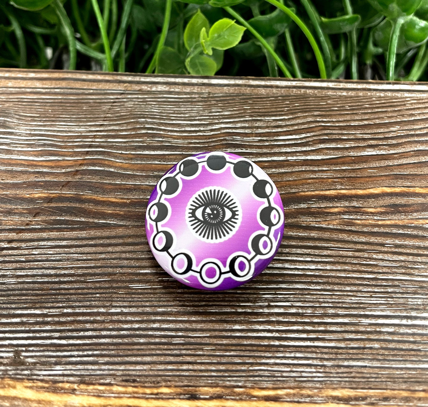 Third Eye Moon Phases, Purple and White, Graphic Art Button / Pin 1.25” - Handmade by Marlayna