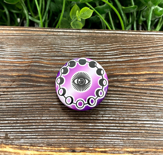 Third Eye Moon Phases, Purple and White, Graphic Art Button / Pin 1.25” - Handmade by Marlayna