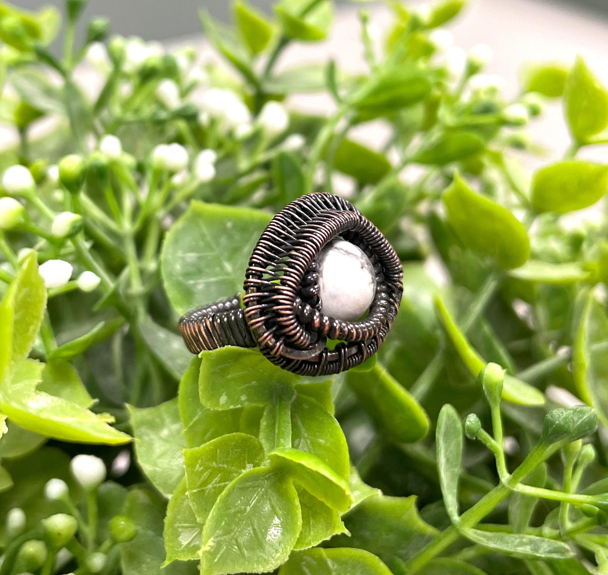 Howlite Wire Wrapped Ring - Handmade by Marlayna