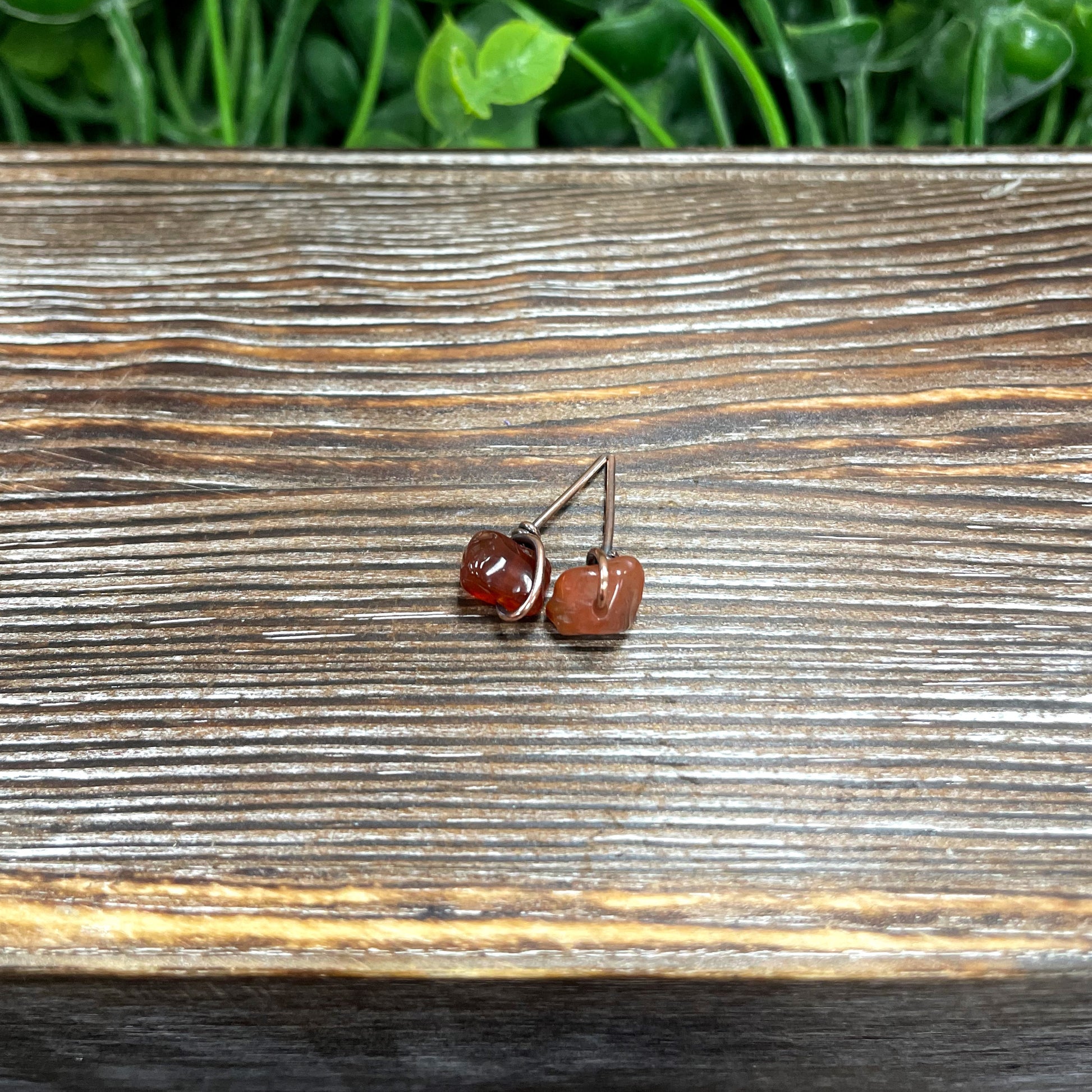 Carnelian Gemstone Chip Copper Stud Earrings - Handmade by Marlayna