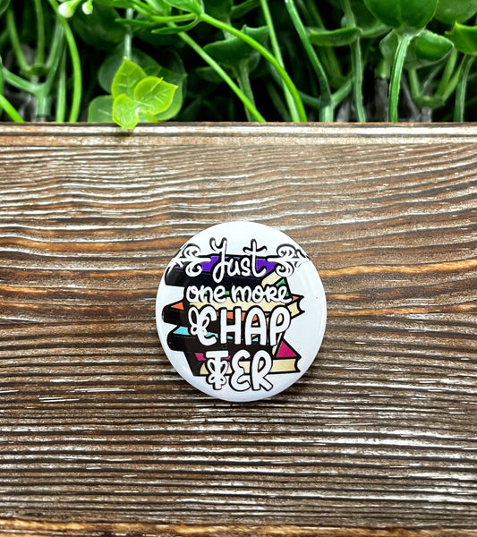 One More Chapter Stack of Books Reading Graphic Art Button / Pin 1.25” - Handmade by Marlayna