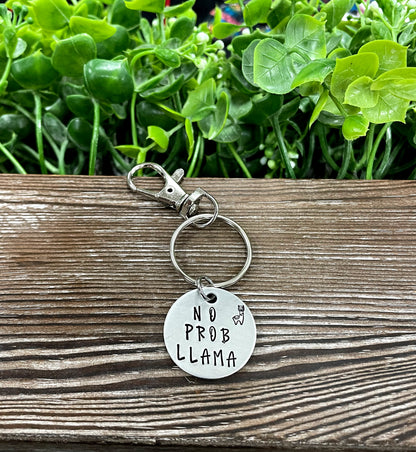 No Prob Llama Fun Animal Themed Hand Stamped Key Chain - Handmade by Marlayna