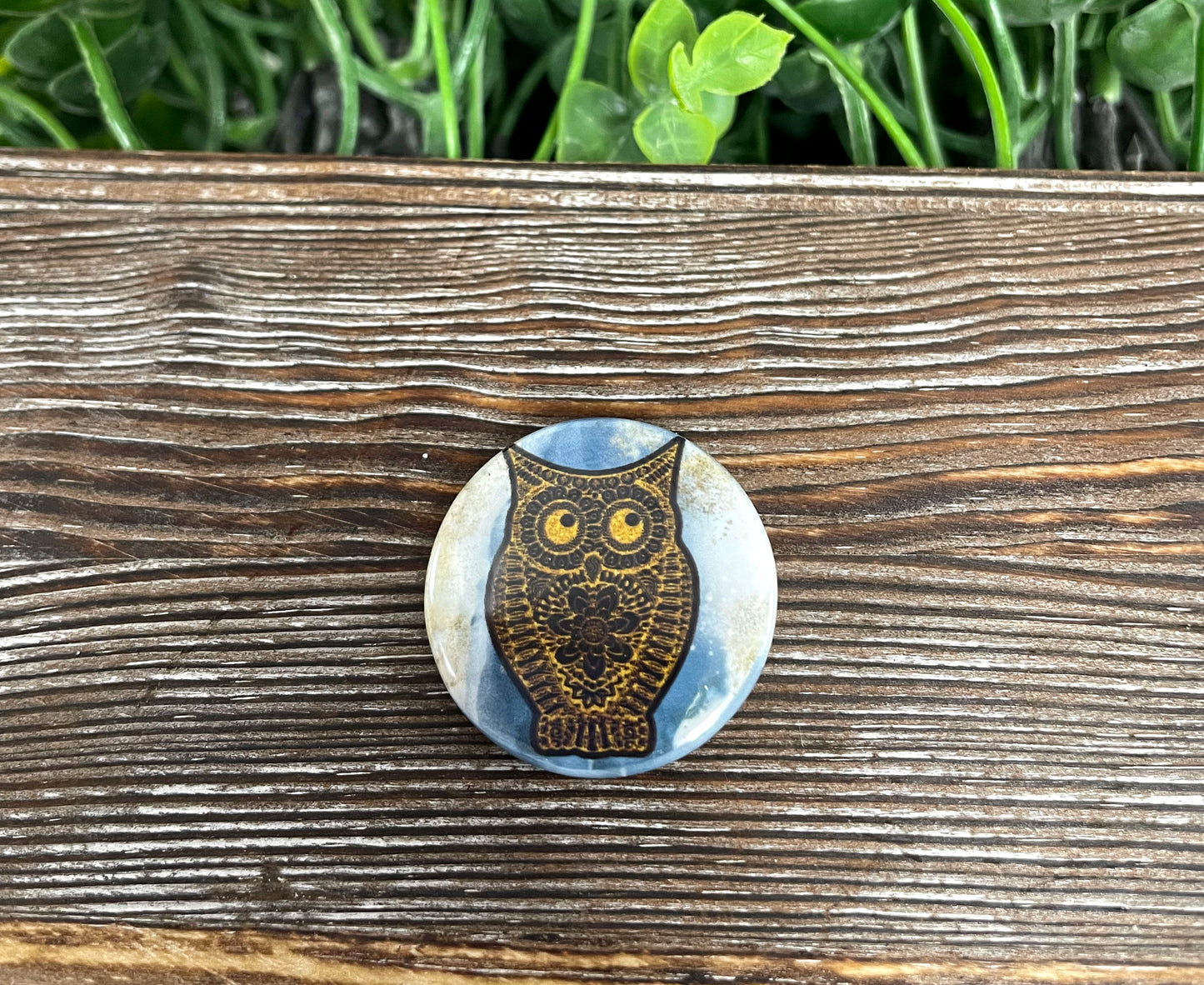 Black and Gold Owl, Graphic Art Button / Pin 1.25” , Steampunk - Handmade by Marlayna