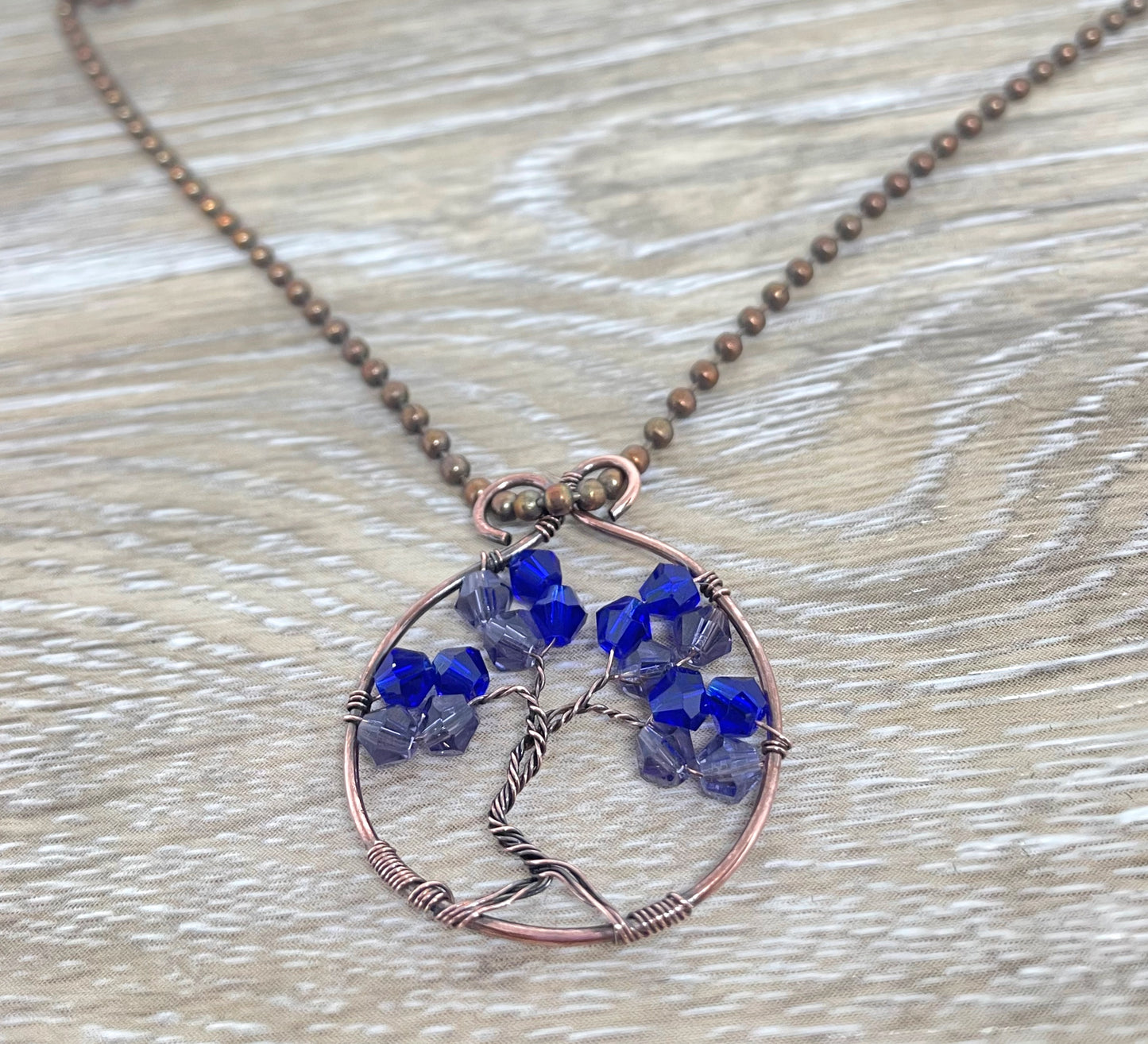 Mini Wire Wrapped Tree of Life Pendant with Glass Crystals - Handmade by Marlayna