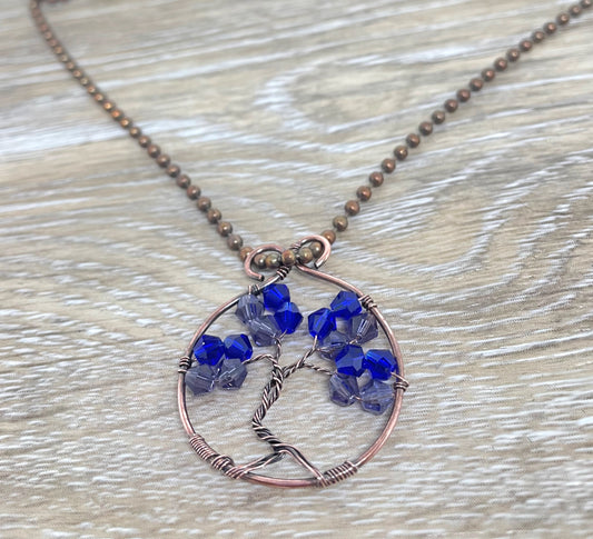 Mini Wire Wrapped Tree of Life Pendant with Glass Crystals - Handmade by Marlayna