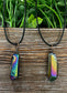 Wire Wrapped Rainbow Aura Titanium Coated Quartz Crystal Gemstone Pendant - Handmade by Marlayna